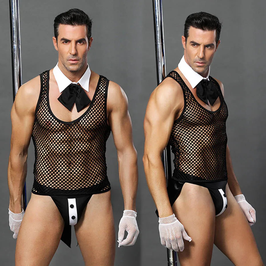 Men Alluring Doctor Uniform Mesh Lingerie Set Role Play