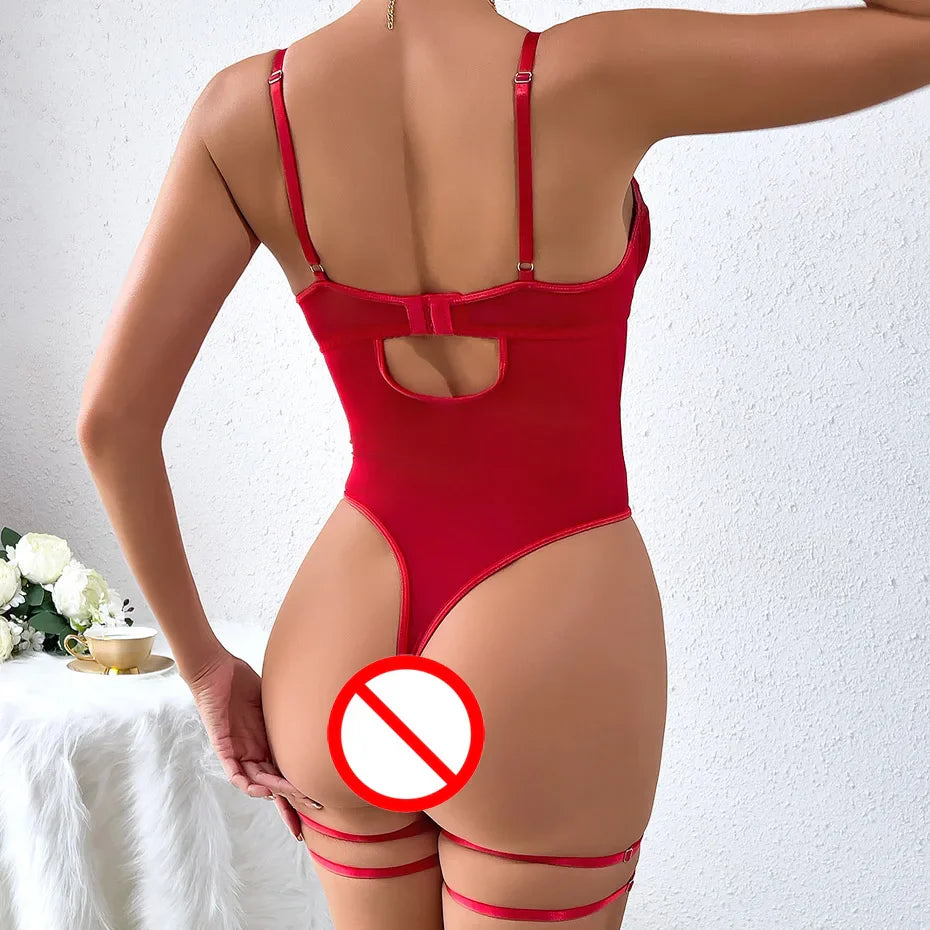 Red Lace Bodysuit Alluring Transparent Lingerie For Women