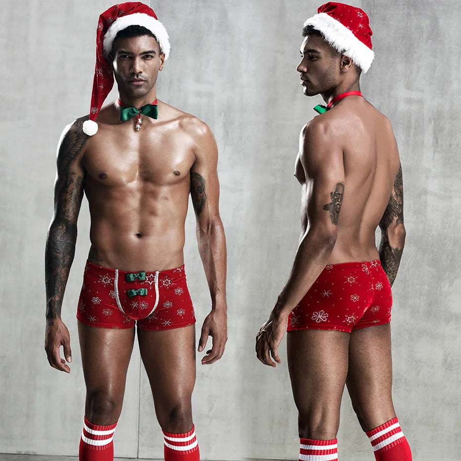 Red Harness & Pants Set Alluring Christmas Cosplay Lingerie