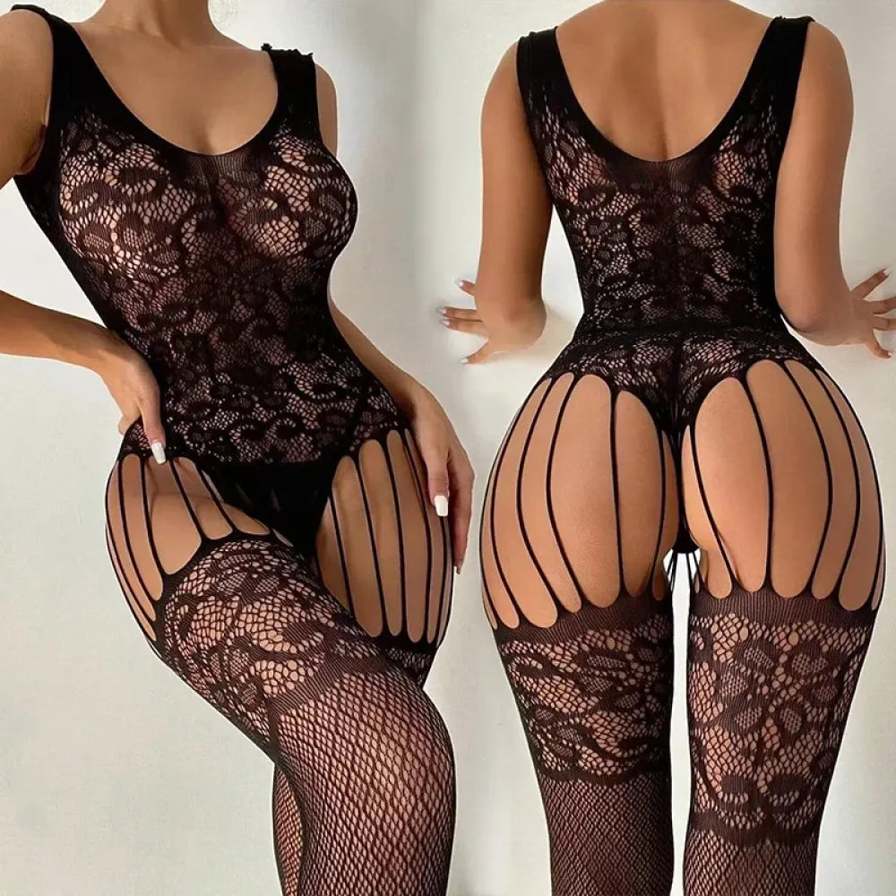 Mesh Crotchless Babydoll Lingerie Bodystocking