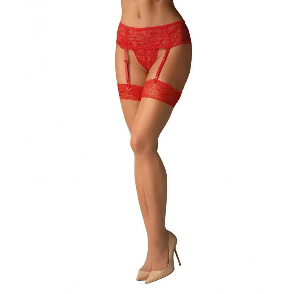Stockings With Garter By Obsessive 838-Sto-3 Red L/Xl